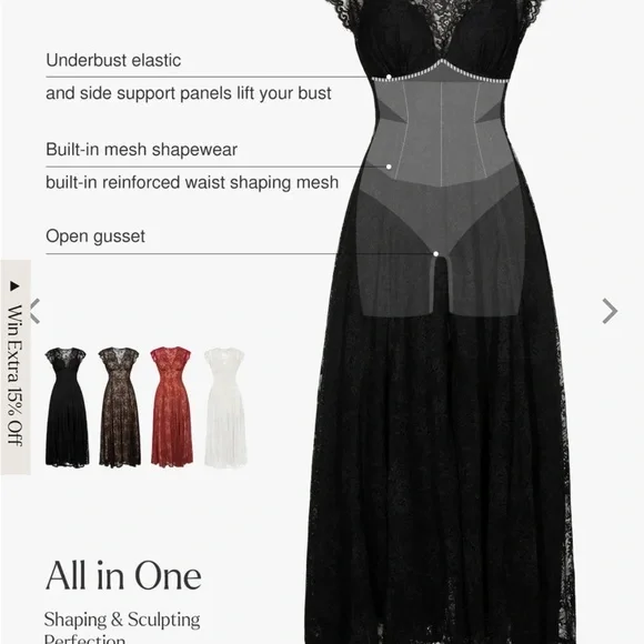 Popilush - Shapewear Boho Floral Lace Front Slit Maxi Dress-XXL - Picture 2 of 6